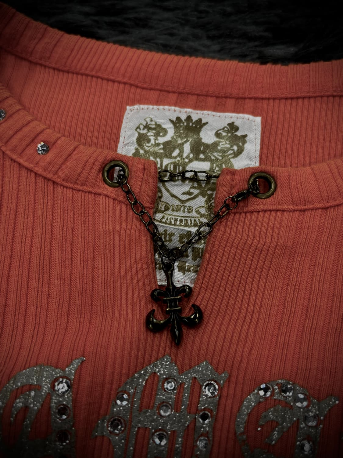 오렌지 이글 프린팅 체인 레이어링 골지 반팔 티셔츠 상품이미지5