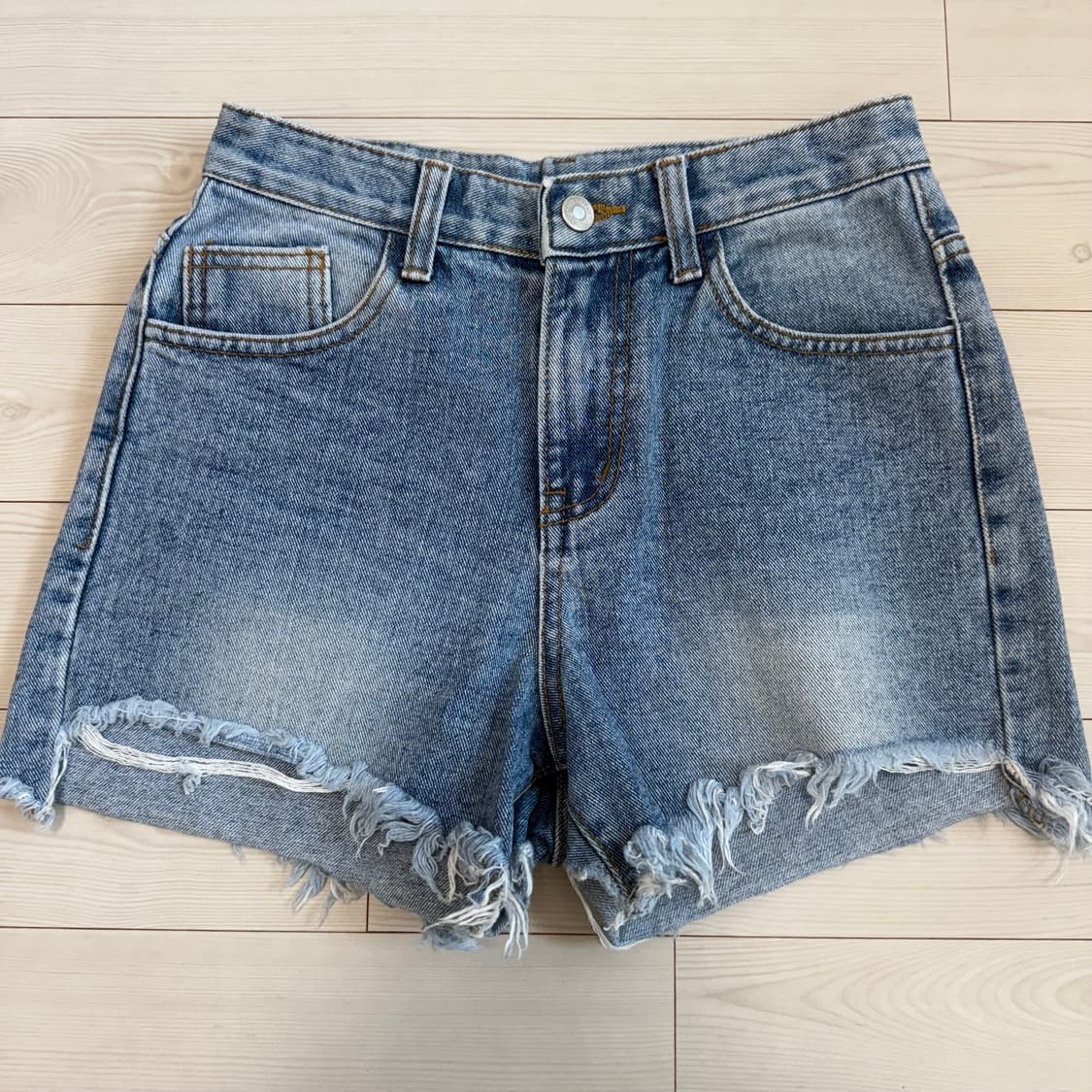 언발 컷팅 숏 데님팬츠 반바지 상품이미지1