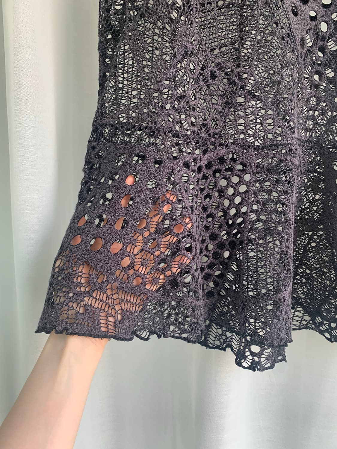 Charcoal Lattice Cap Sleeve Top 상품이미지3