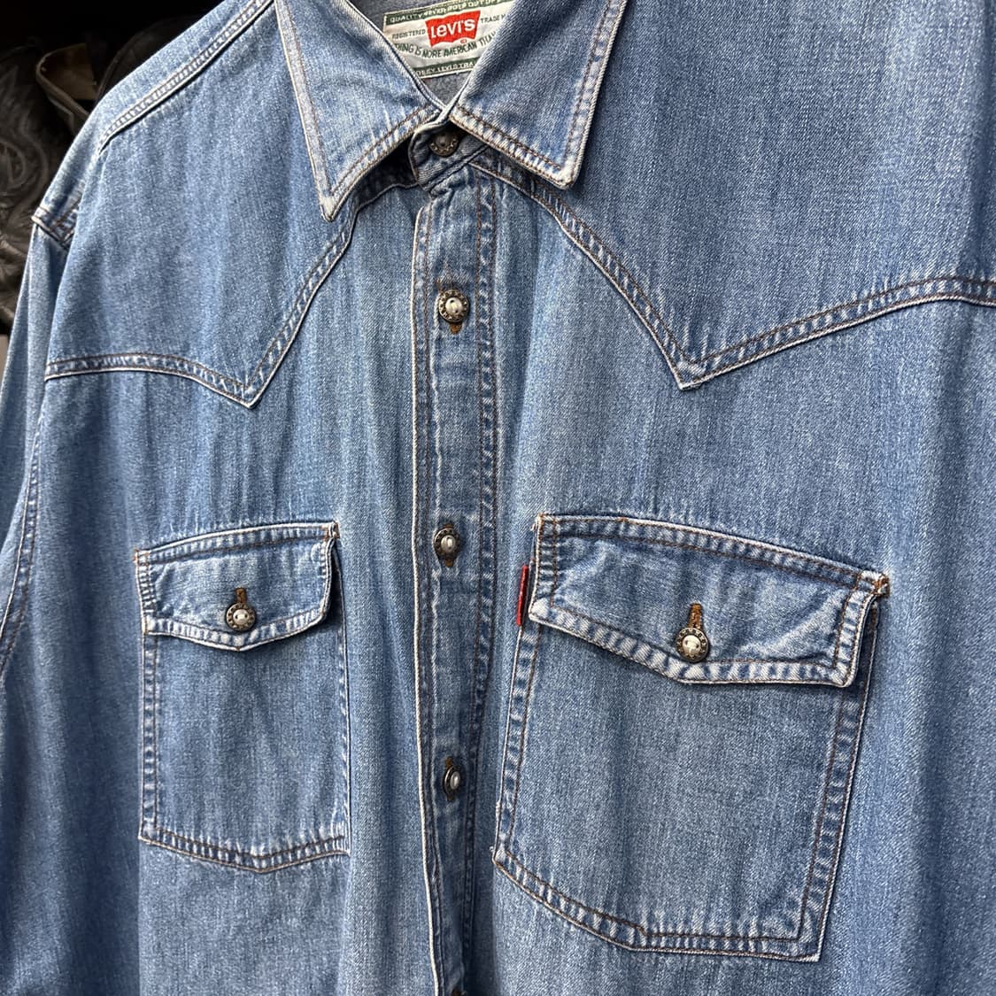 90s 리바이스 메탈버튼 웨스턴 요크 워싱 데님셔츠 N1203 상품이미지6