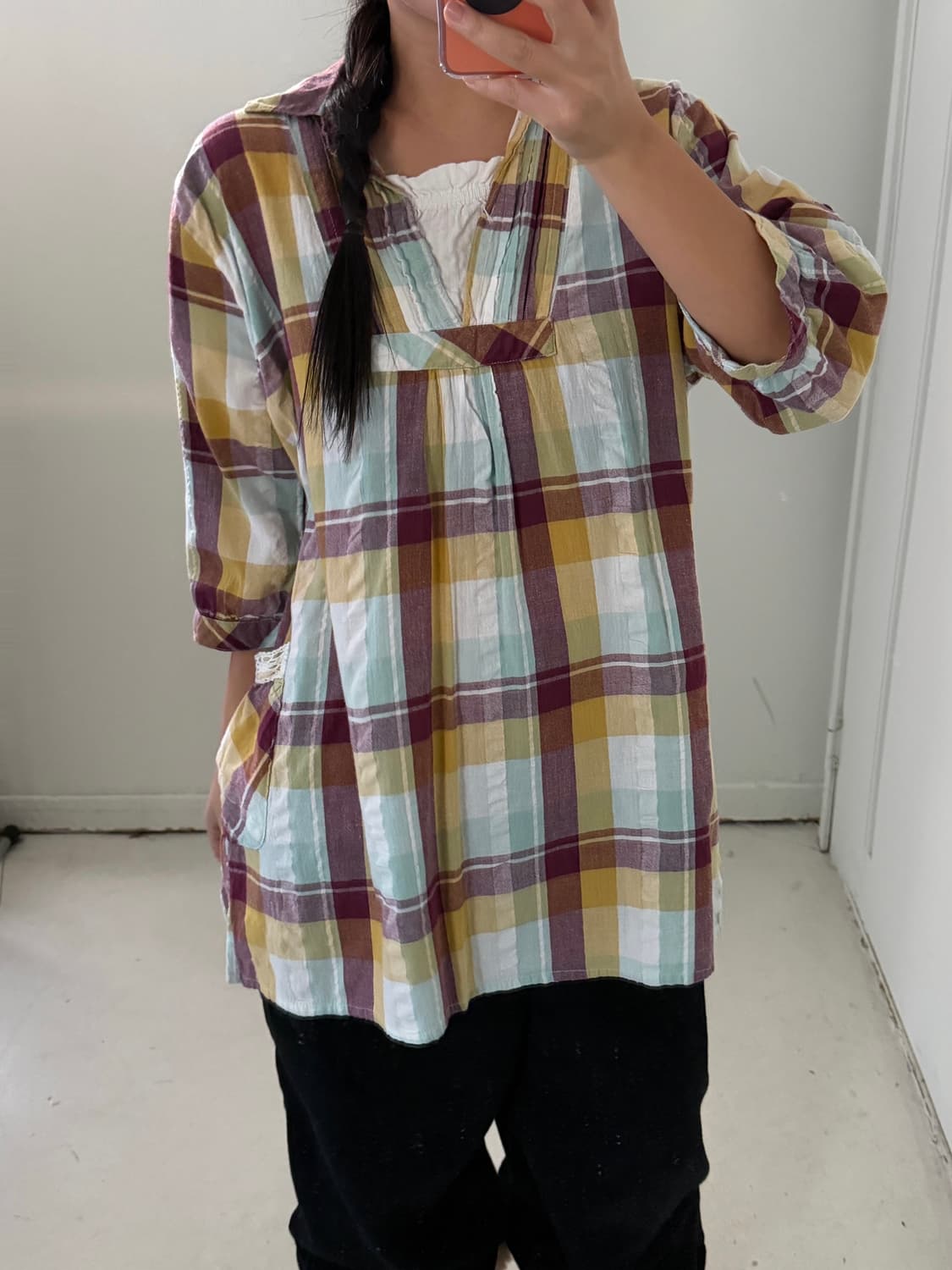 일본빈티지 모리 체크 원피스 블라우스 상품이미지1