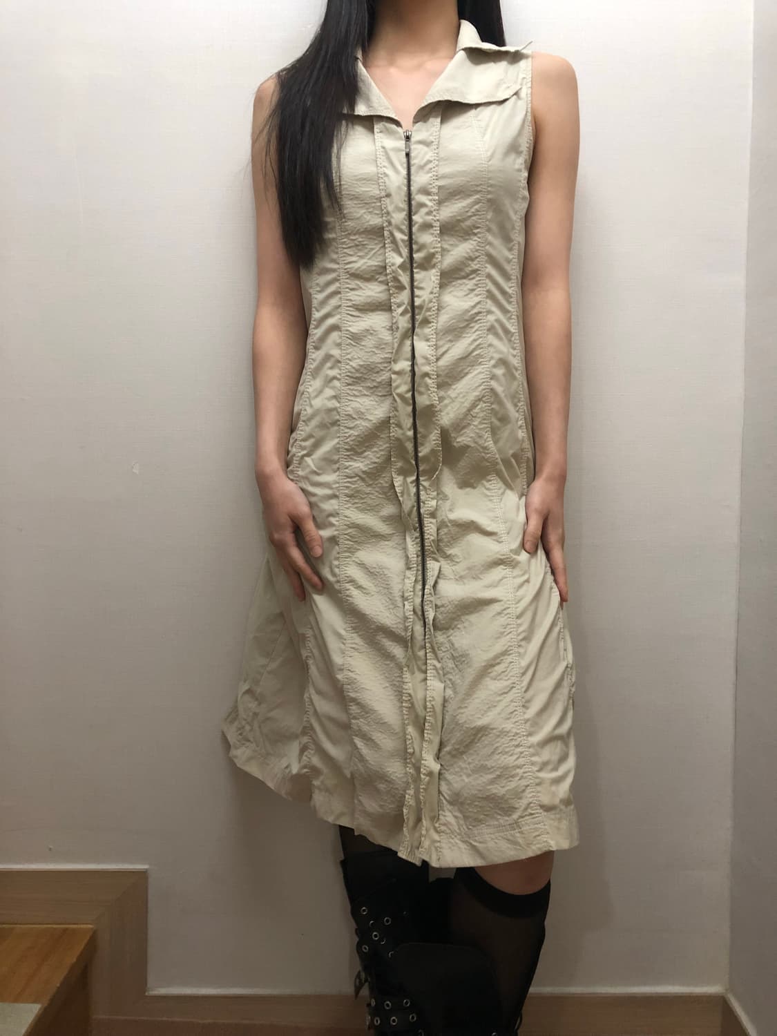 빈티지 베이지 셔링 롱 원피스 상품이미지7