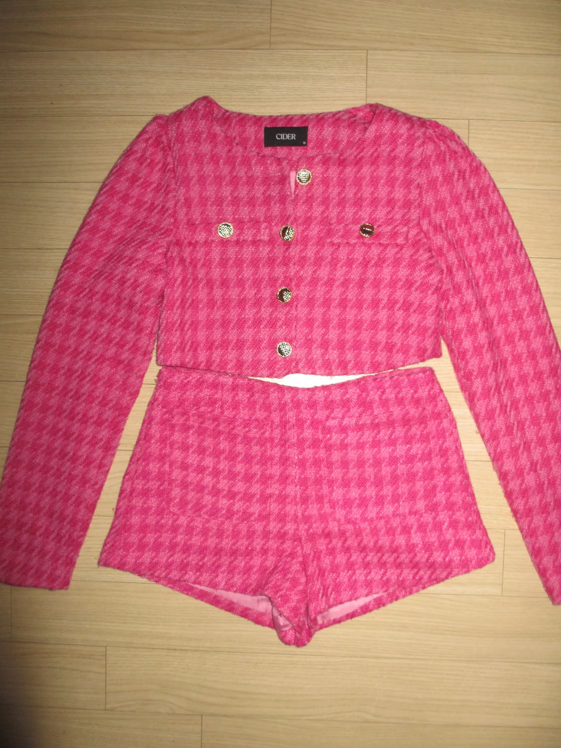 CIDER 핑크 하운즈투스 트위드 셋업 상품이미지1