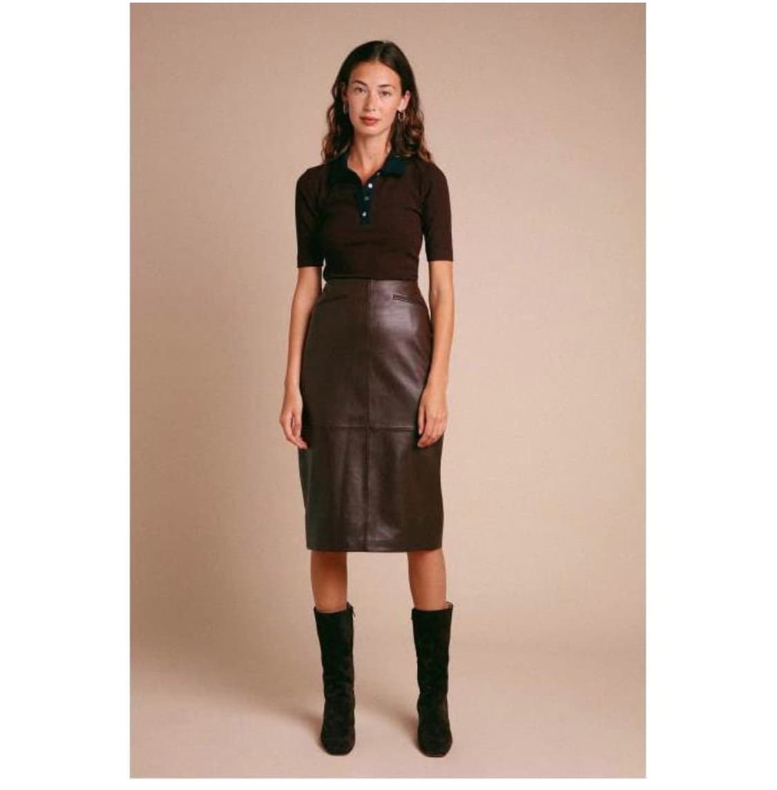 Rouje 루즈 가죽 미디 스커트 상품이미지1