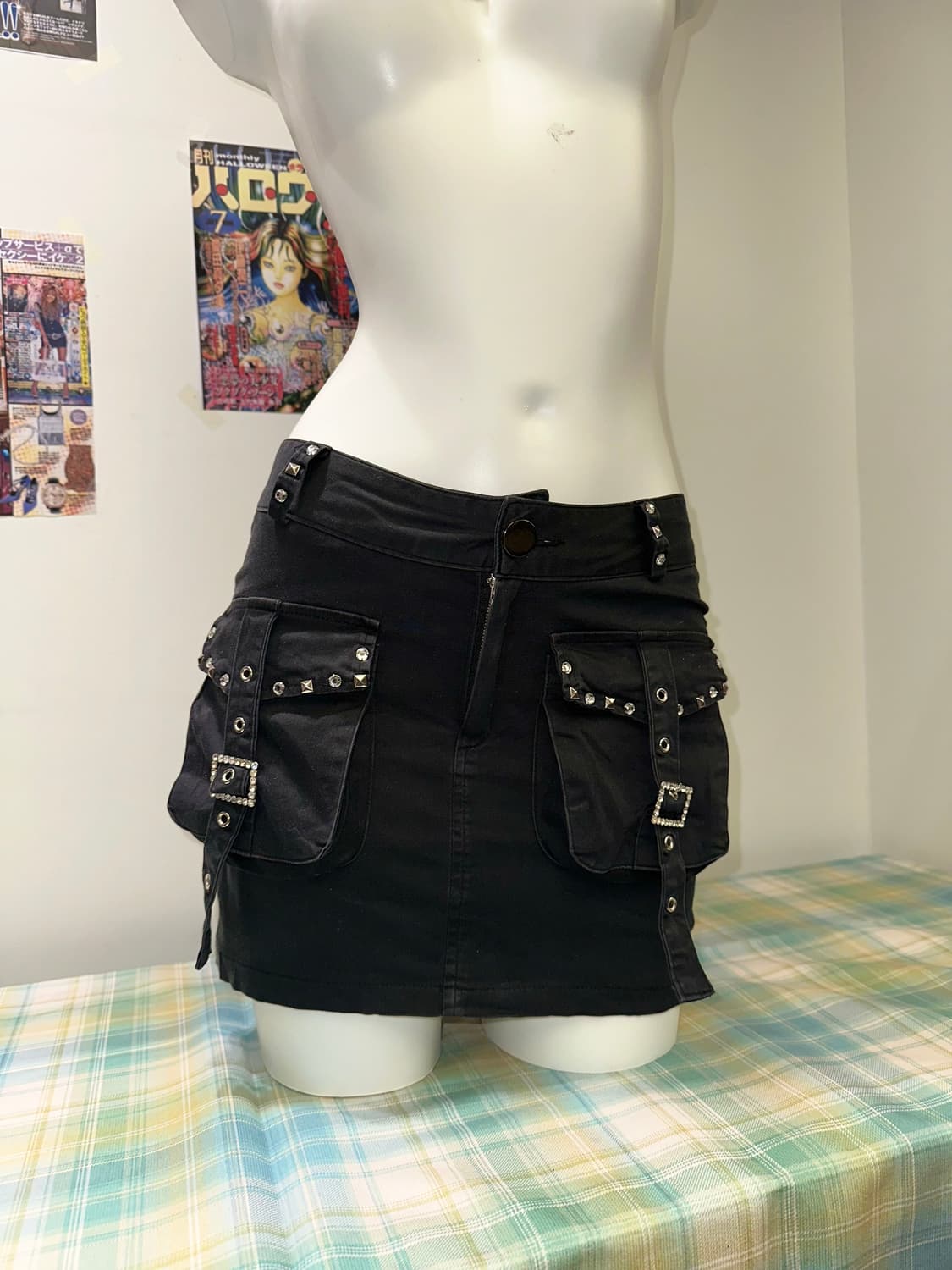 Cubic Stud Details Black cargo skirt 상품이미지1