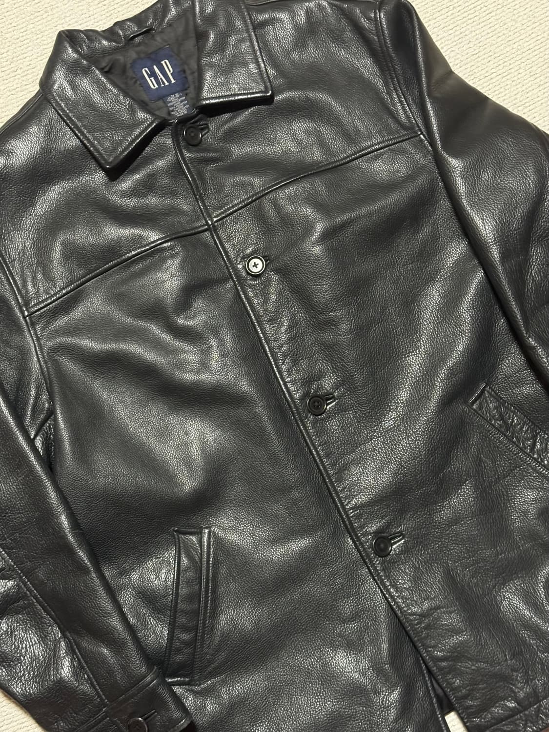 90s GAP 카우레더 카 코트 블랙 L 상품이미지5