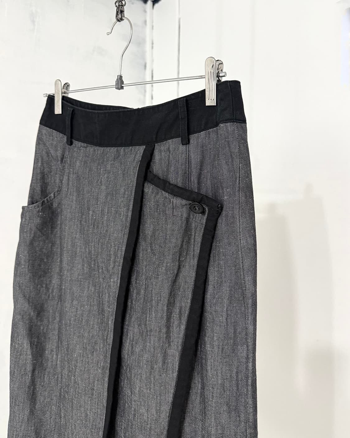 Black Contrast Grey Raw Denim Long Skirt 상품이미지8