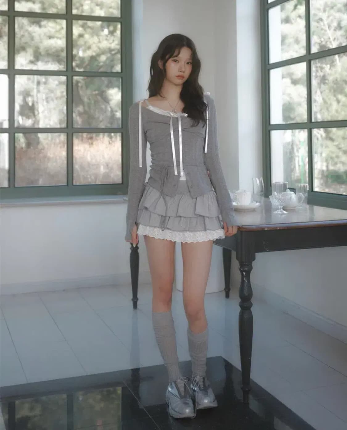 뉴얼린 Bubble cancan레이스 미니스커트 그레이S 캉캉 프릴치마 상품이미지3