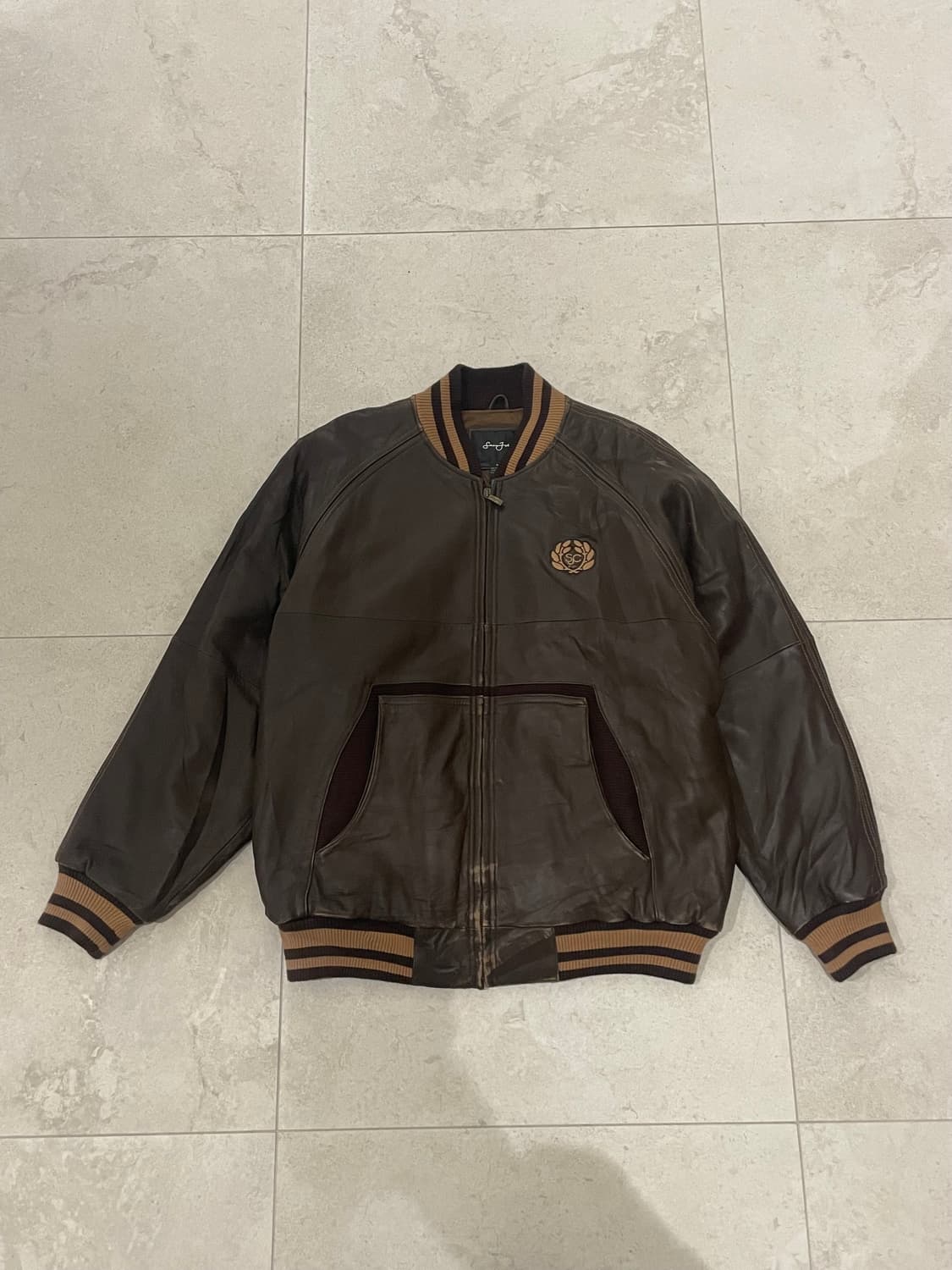 sean john 브라운 야구점퍼 가죽자켓 XL 상품이미지1