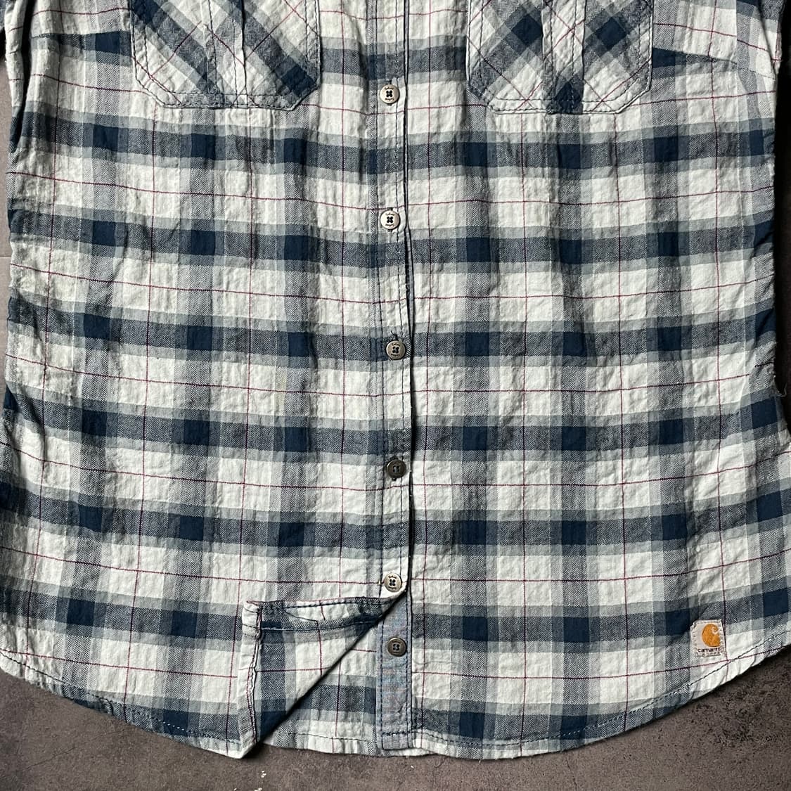 CARHARTT 칼하트 블루 체크 롤업 반팔 워크 셔츠 A01008 상품이미지4