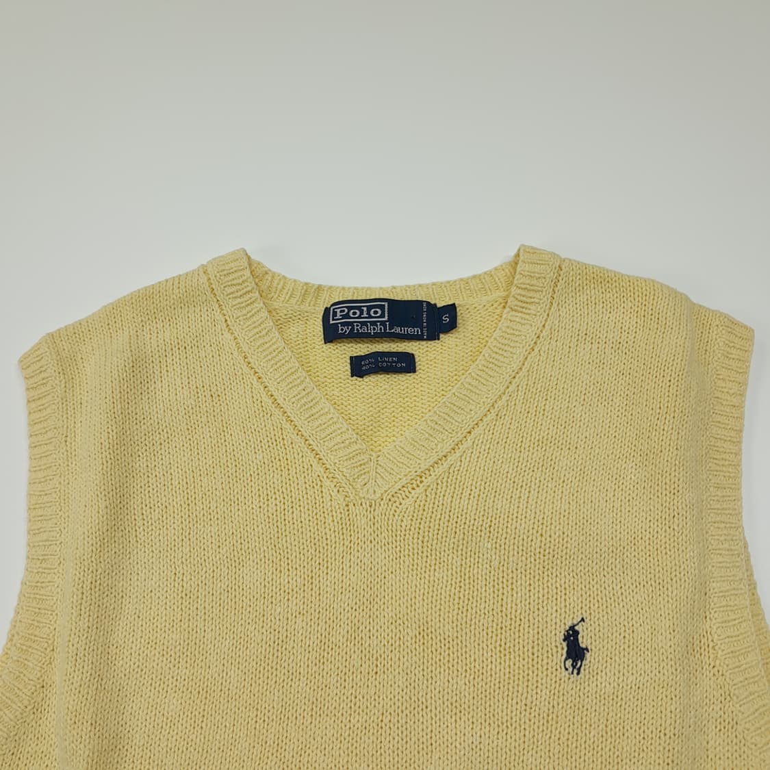 CL364 S 폴로 90s 홍콩판 린넨코튼 라이트옐로우 니트 베스트 상품이미지2