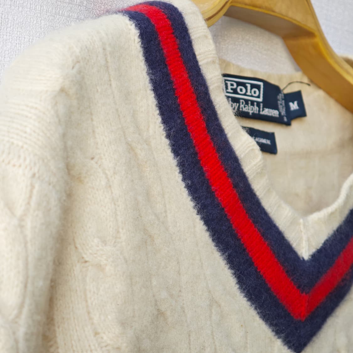폴로 랄프로렌 캐시미어 100% 크리켓 니트 아이보리 M 상품이미지4