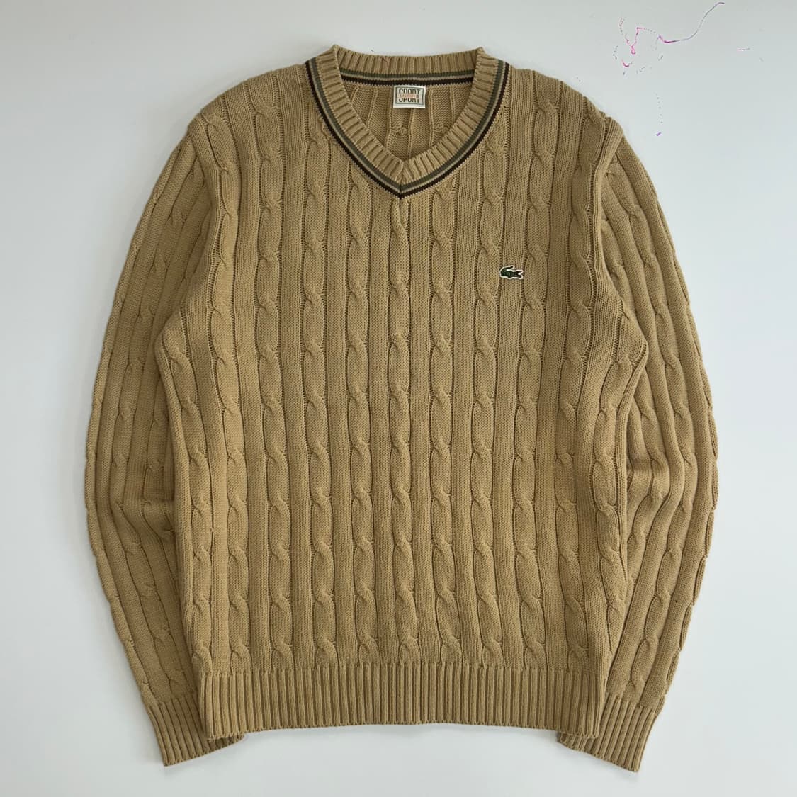 Lacoste 라코스테 베이지브라운 브이넥 니트 상품이미지3