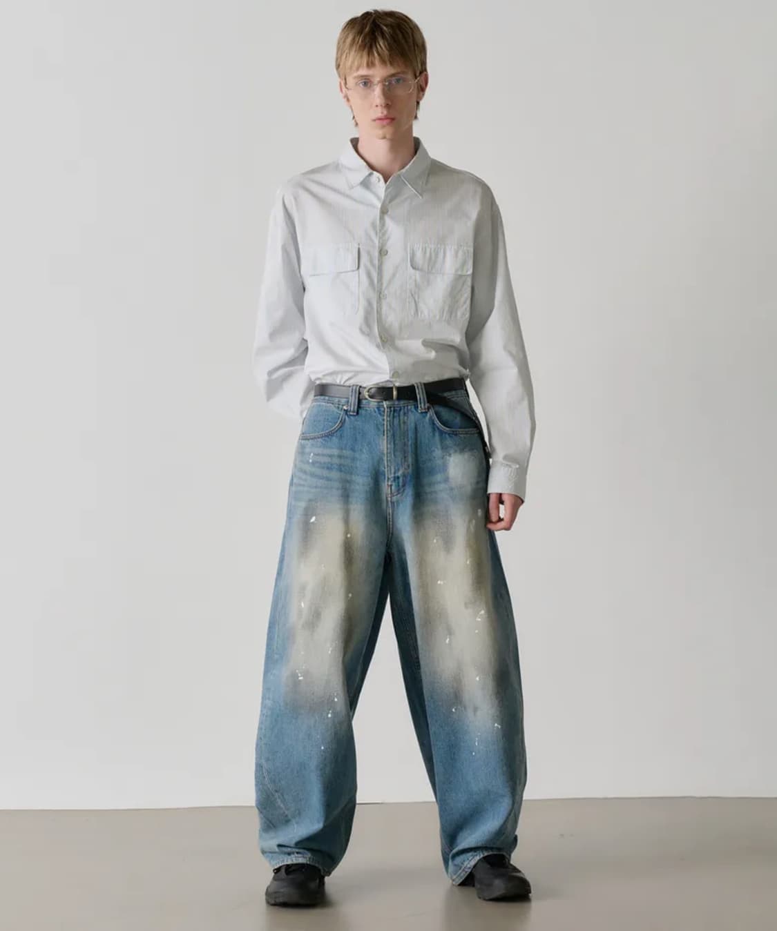 노운 와이드 커브드 데님 팬츠 페인팅 블루 2 상품이미지2