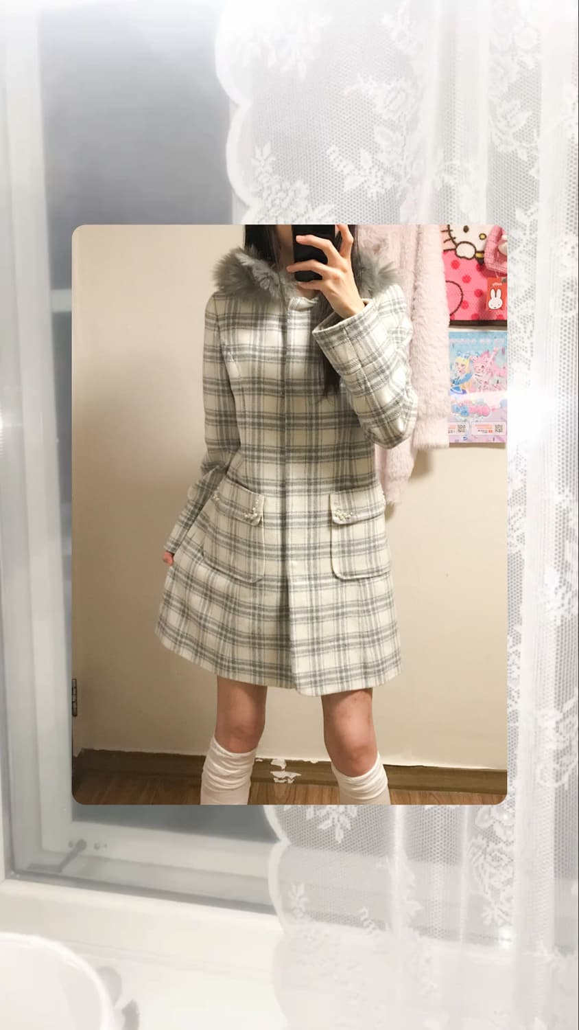 빈티지 퍼 체크 보석 코트 히메갸루 로걀 이시하라사토미 히메카지 헤이세이 상품이미지1