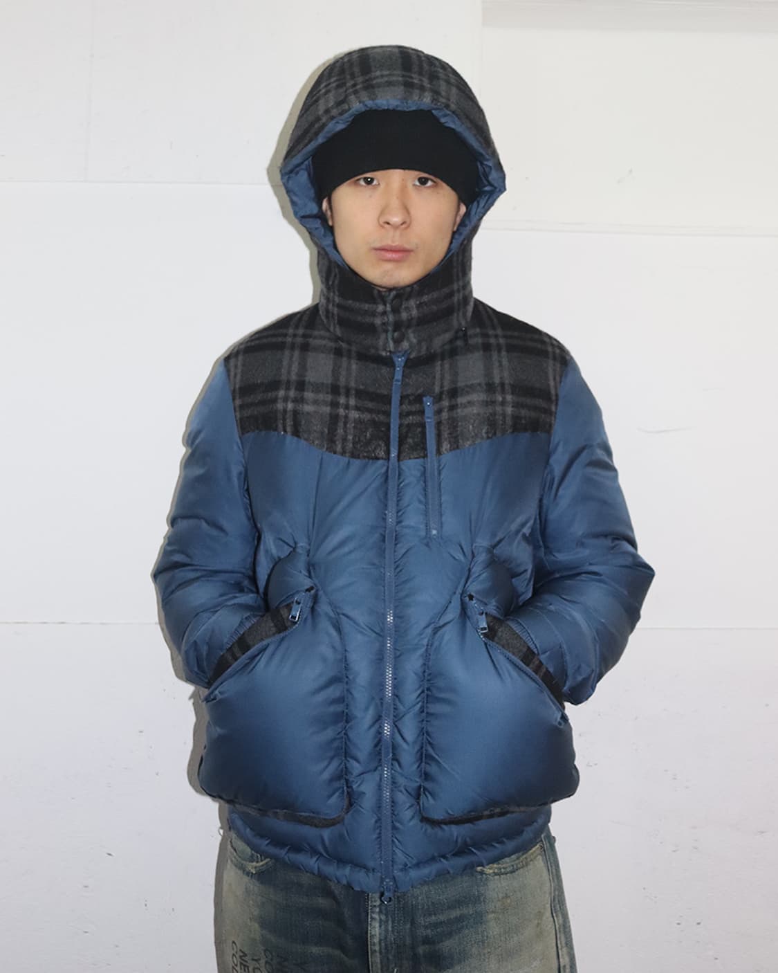 Y-3 체크 패턴 다운 자켓 상품이미지1