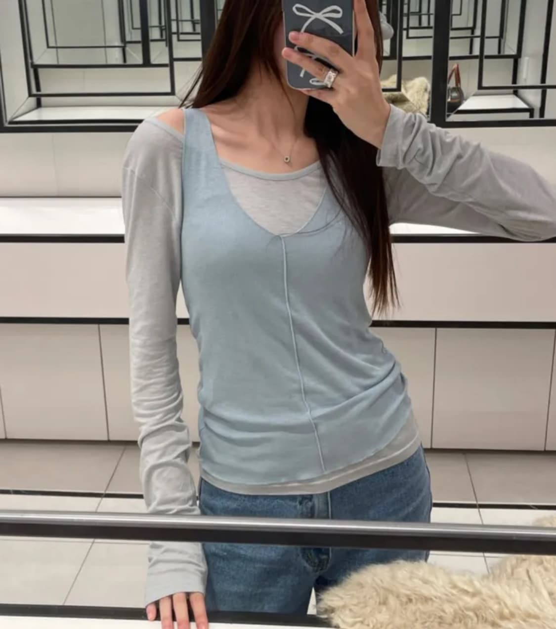 니어웨어 레이어드 나시 티셔츠 세트 스카이블루 상품이미지7