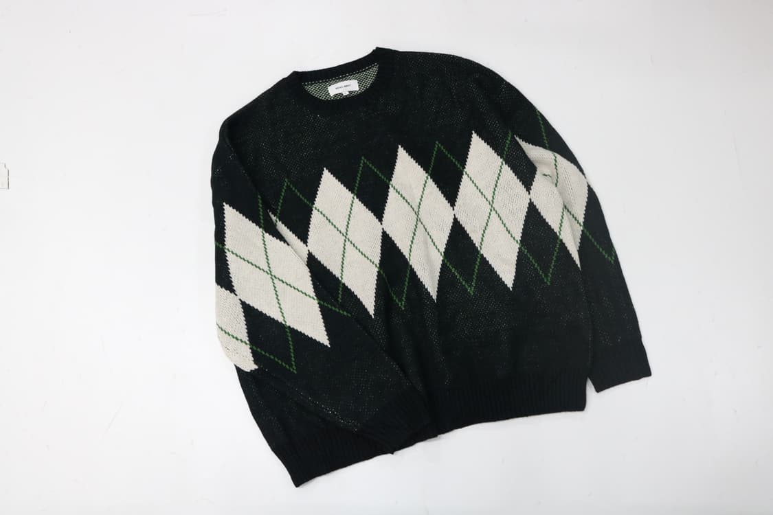 모노마트 블랙 아가일 체크 패턴 오버핏 라운드 니트 (L) 상품이미지8