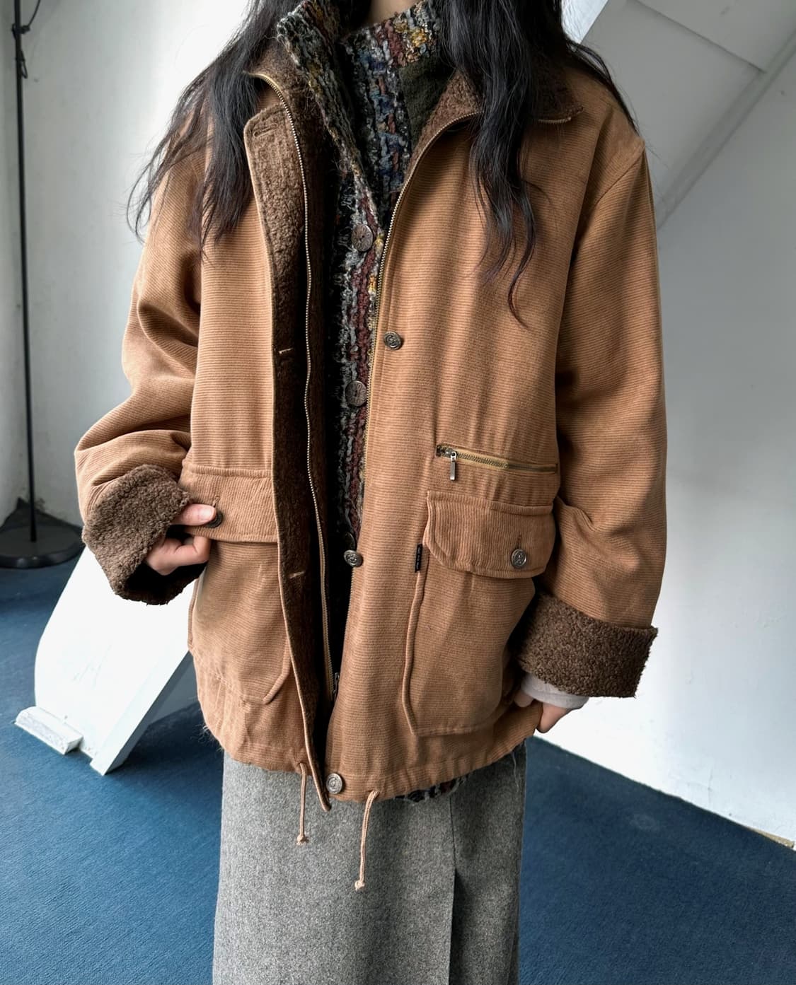 Cord fabric stand collar utility mid coa 상품이미지6