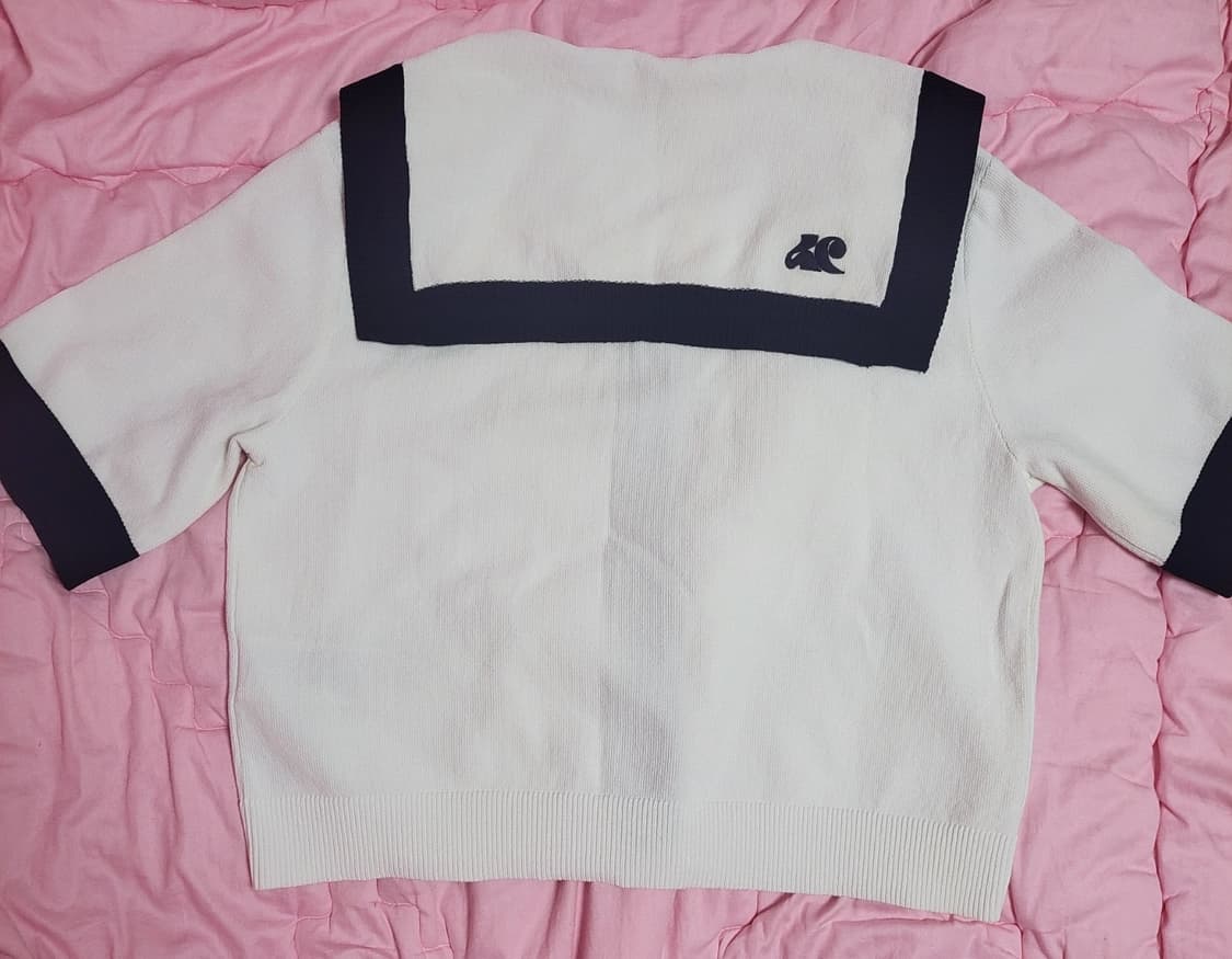 급처상태좋음!럭키슈에뜨 세일러카라 니트 반팔 가디건 프리사이즈 상품이미지7