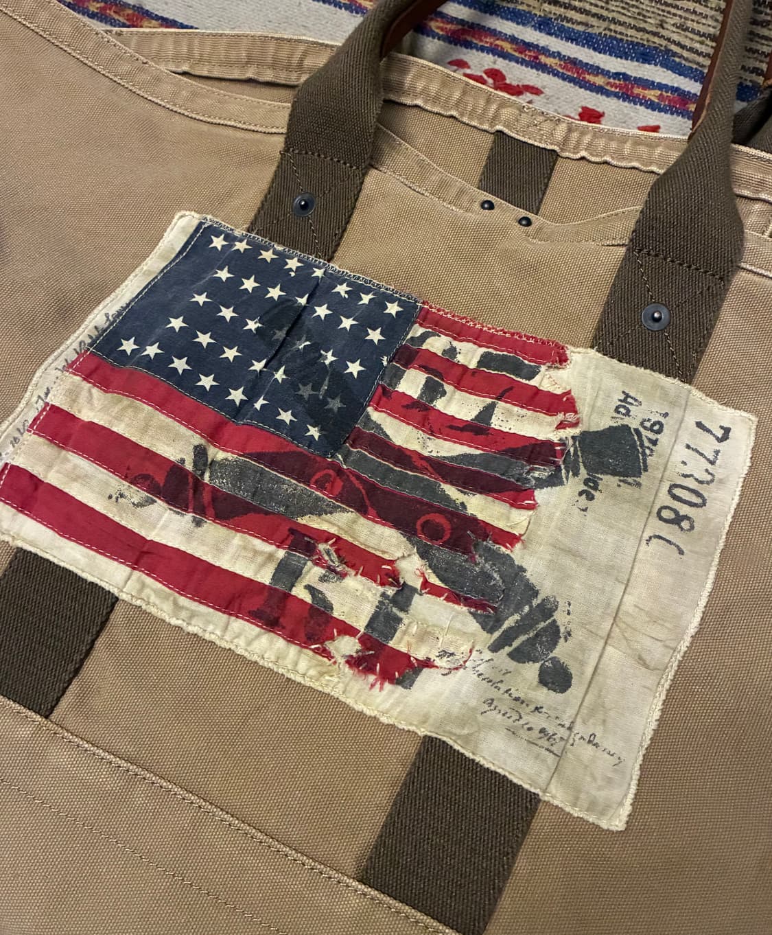 00s POLO 폴로진스컴퍼니 성조기 캔버스 토트백 가방 랄프로렌 상품이미지2