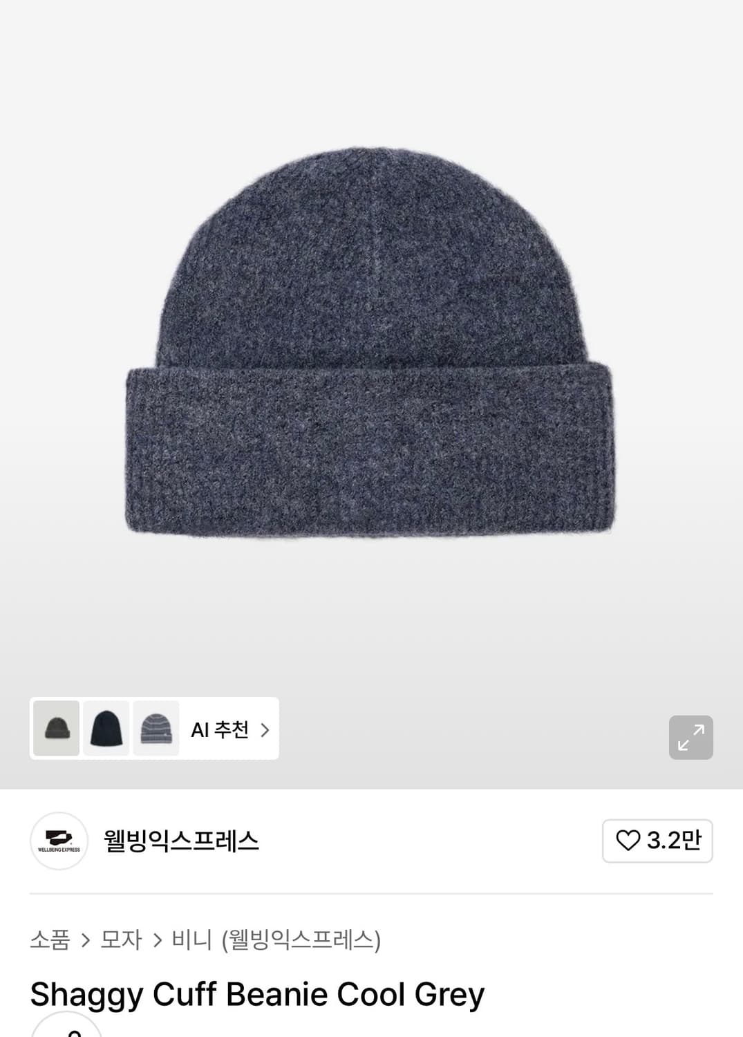 웰빙익스프레스 비니 Shaggy Cuff Beanie Cool Grey 상품이미지1