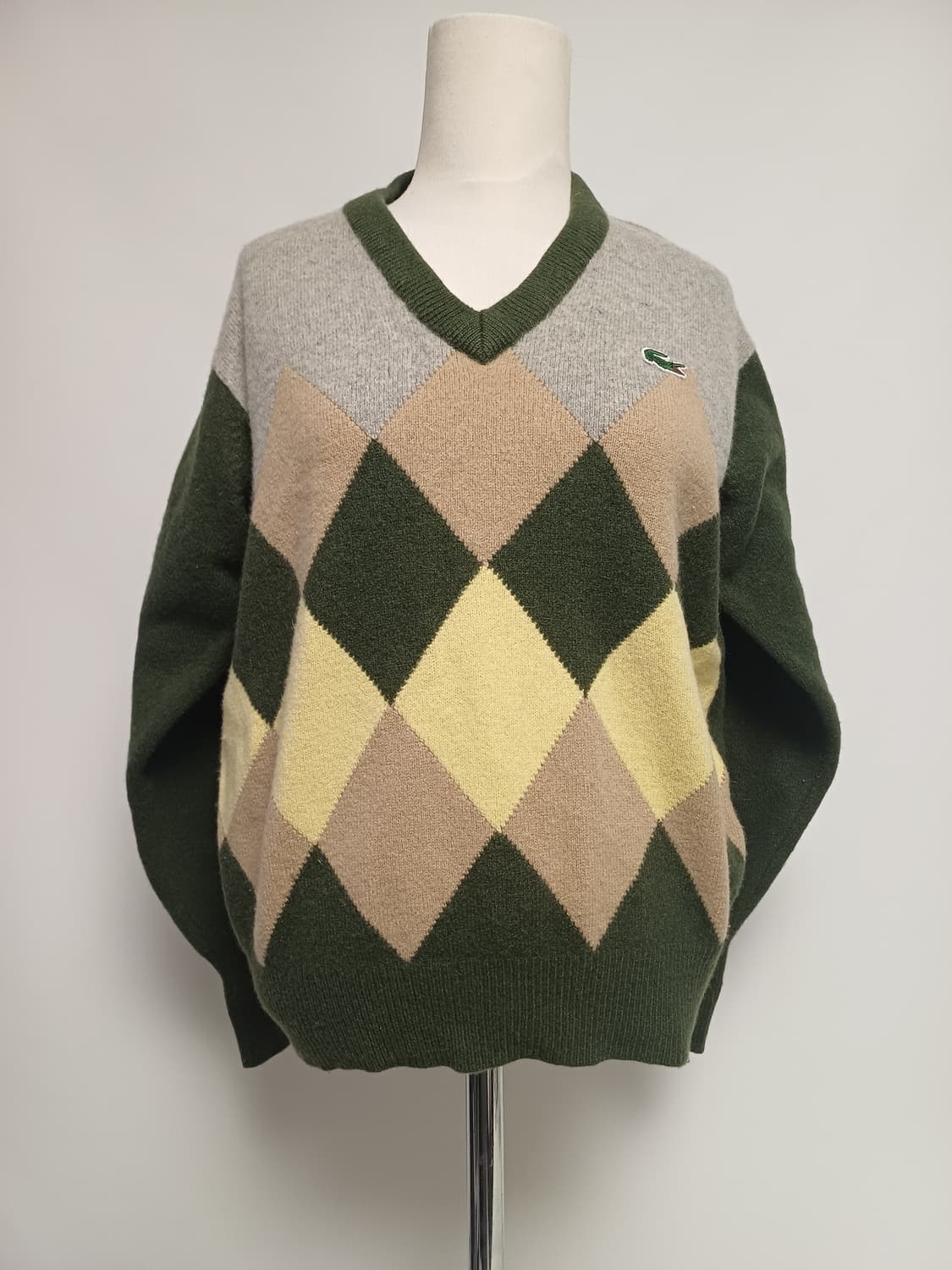 (희귀/Japan) 라코스테 아가일 울 100% 브이넥 니트 상품이미지1
