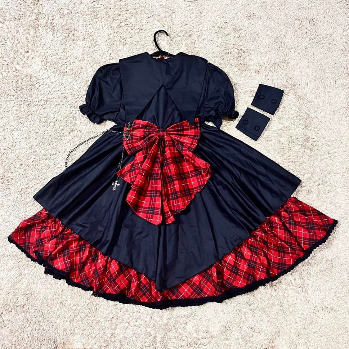 바디라인 블러드스톰 레드체크로리타원피스 체인 고스로리 상품이미지2