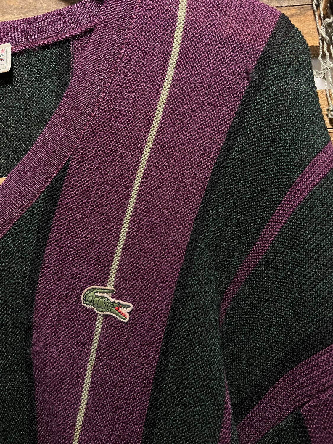 [L]90's 라코스테 빈티지 스트라이프 버건디 울 니트 상품이미지4