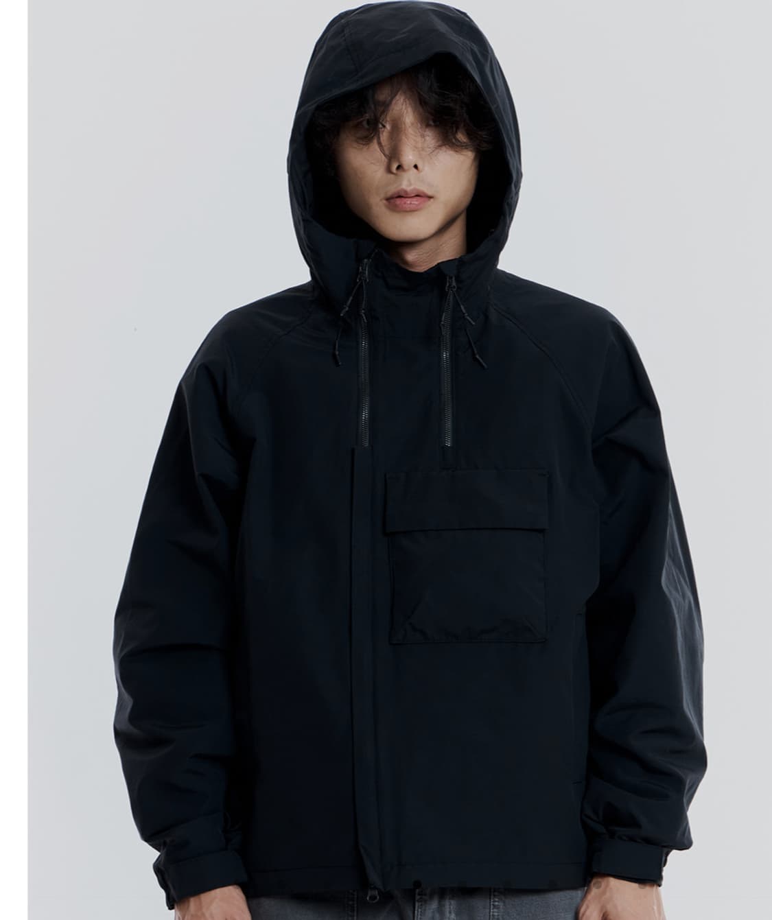 새상품(L)언어펙티드 더블 지퍼 후드 파카 블랙 상품이미지7