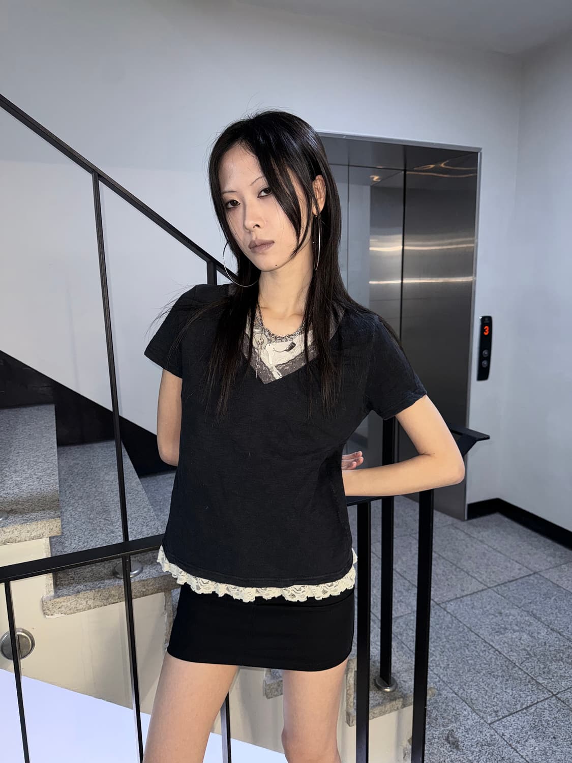 lace trim layered top 상품이미지1