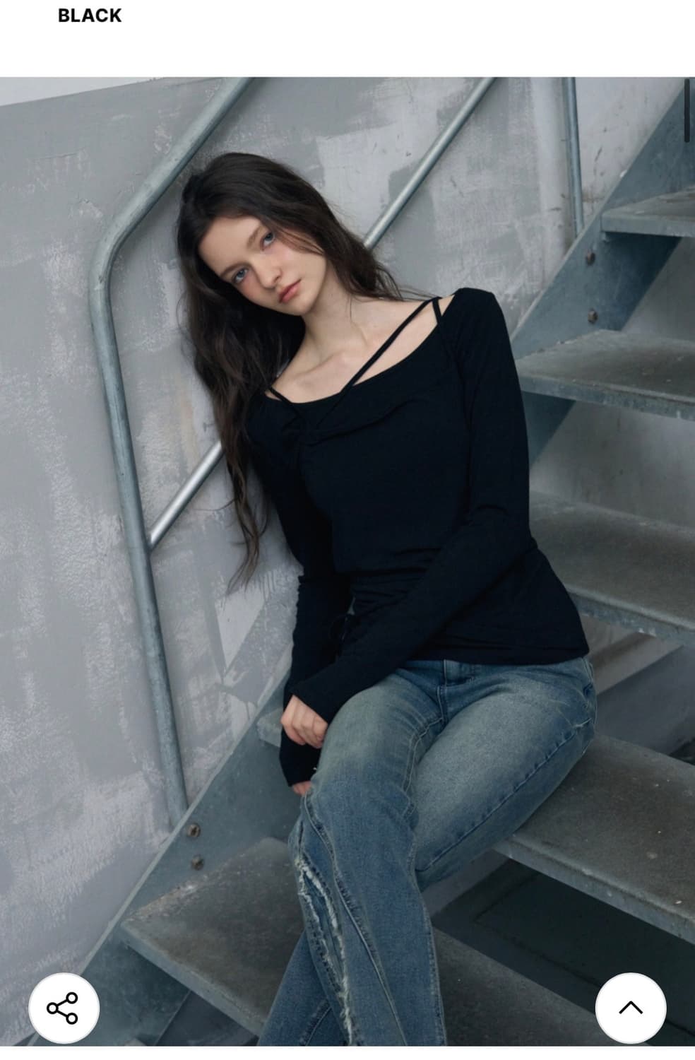 (새상품) 레더리 더블 스트랩 레이어드 슬리브리스 탑 세트 BLACK 상품이미지4