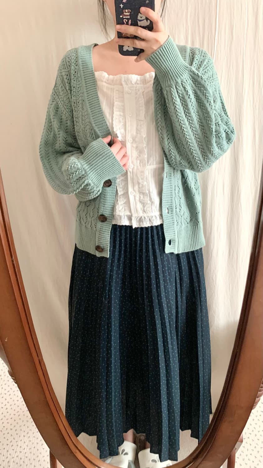 뮤트 그린 모리 펀칭 가디건 상품이미지6