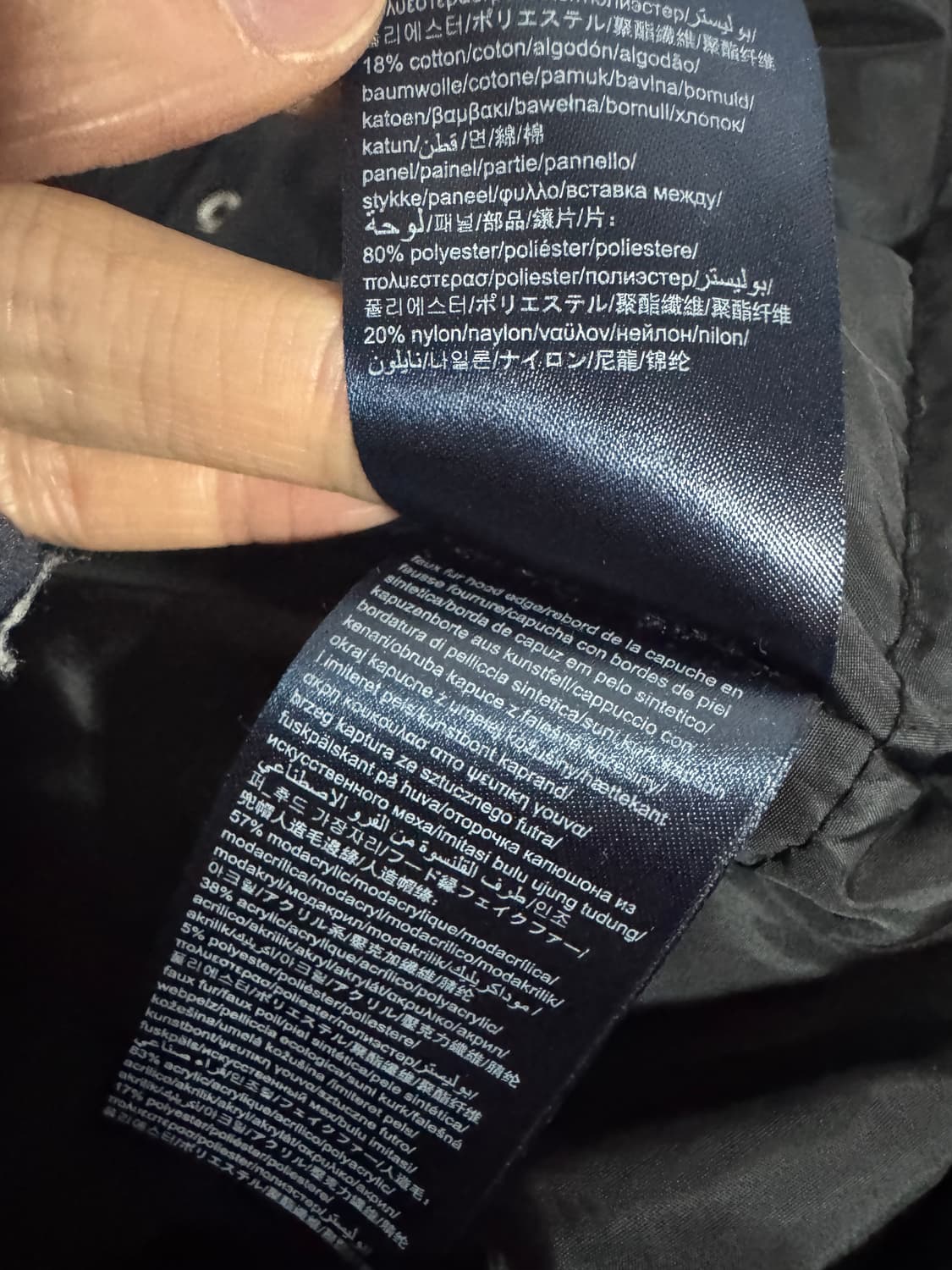 여성 타미힐피거 데님 페이크 퍼 안감 후드 롱패딩 네이비 상품이미지6