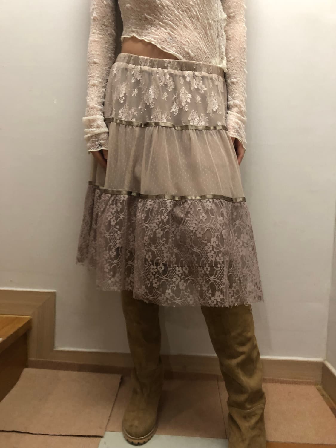 빈티지 인디핑크 레이스 스커트 상품이미지5
