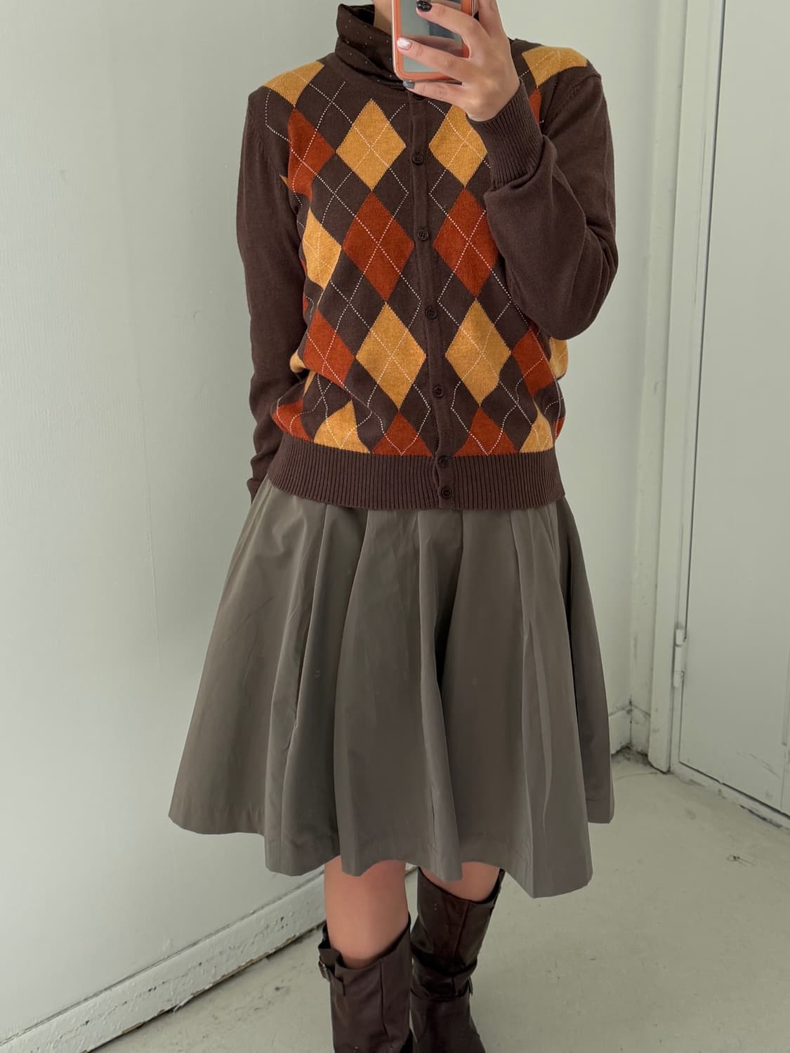 일본빈티지 모카 핀턱 미디스커트 상품이미지3