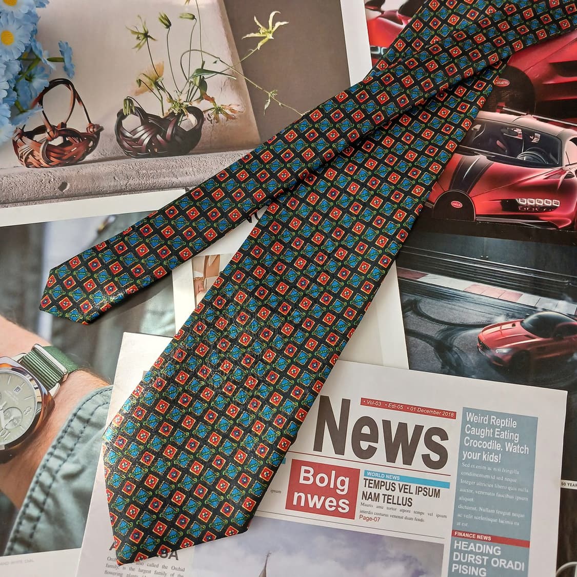 이태리 빈티지 실크 블랙 모자이크 넥타이 10cm A+등급 A19202
 상품이미지2