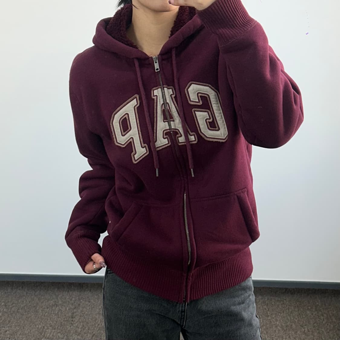 Gap 갭 퍼안감 버건디 와인 후드집업 상품이미지2