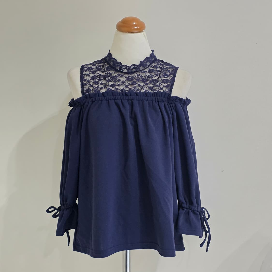 일본빈티지)네이비 스나계 지뢰계 레이스 로리타 핀터깔 오프숄더 블라우스 상품이미지1