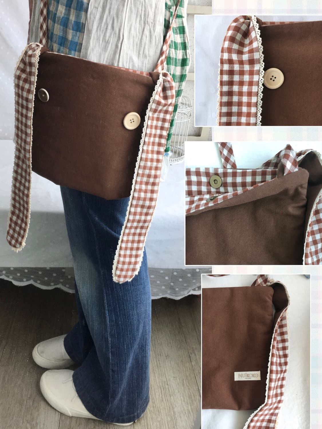 [HANDMADE] 핸드메이드 브라운 체크 토끼 크로스백 모리걸 상품이미지1
