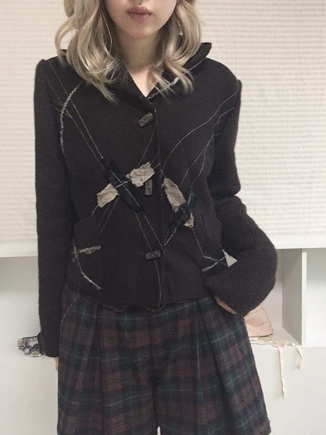 jpn vintage brown duffle patchwork hood  상품이미지3