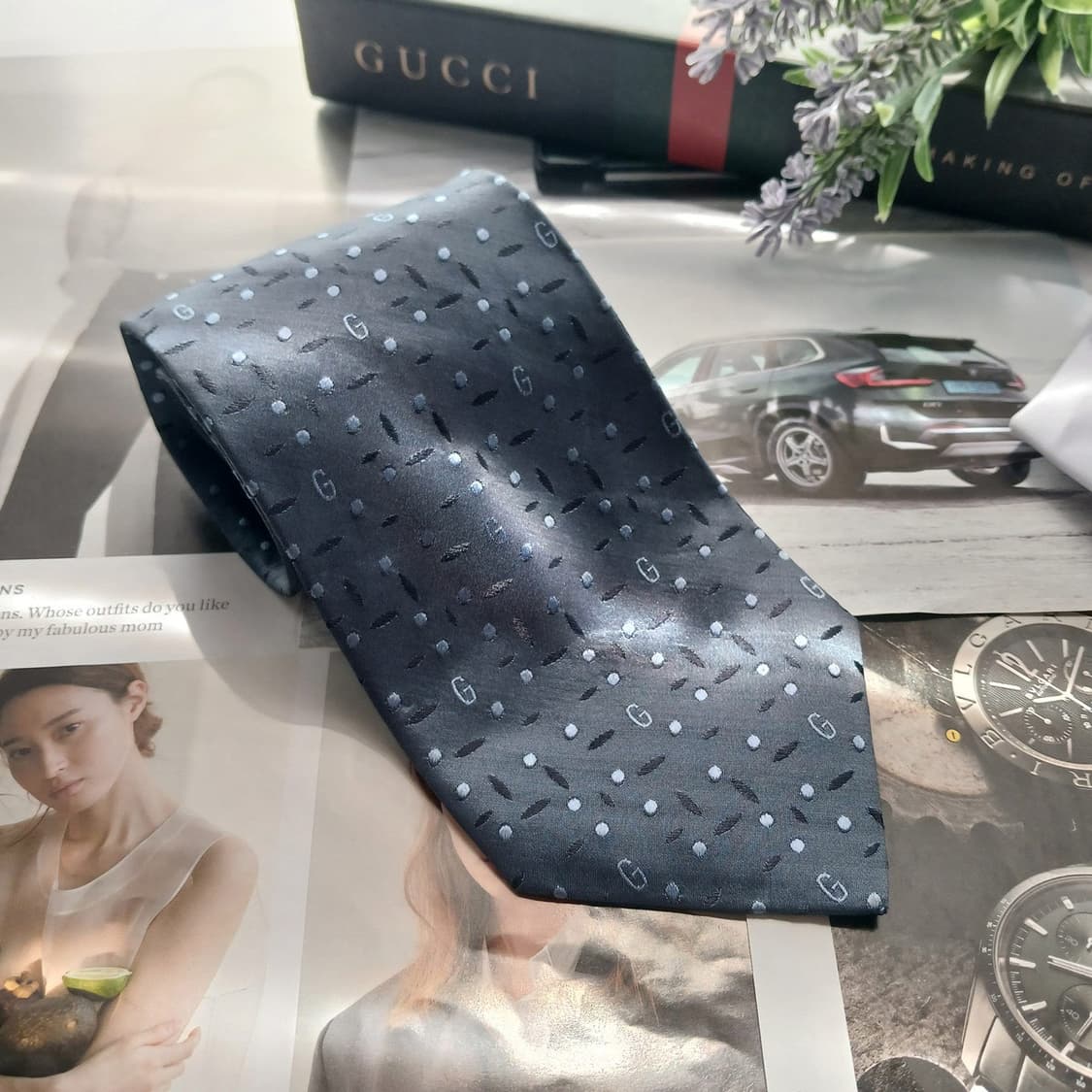 구찌 실크 G자수 로고 패턴 넥타이 9.5cm A+등급 A18337
 상품이미지3