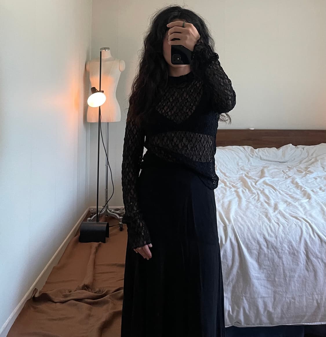 하이넥 플라워 레이스 블랙 시스루 티셔츠 상품이미지5