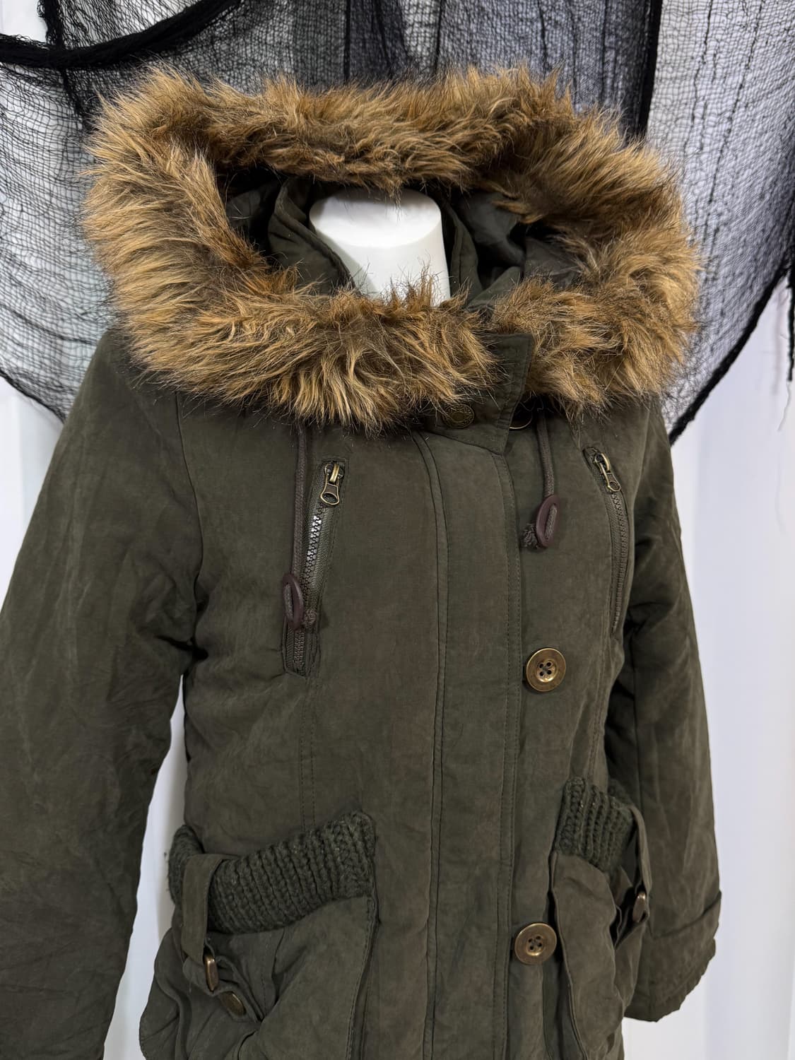 khaki fur hood hacket 상품이미지2