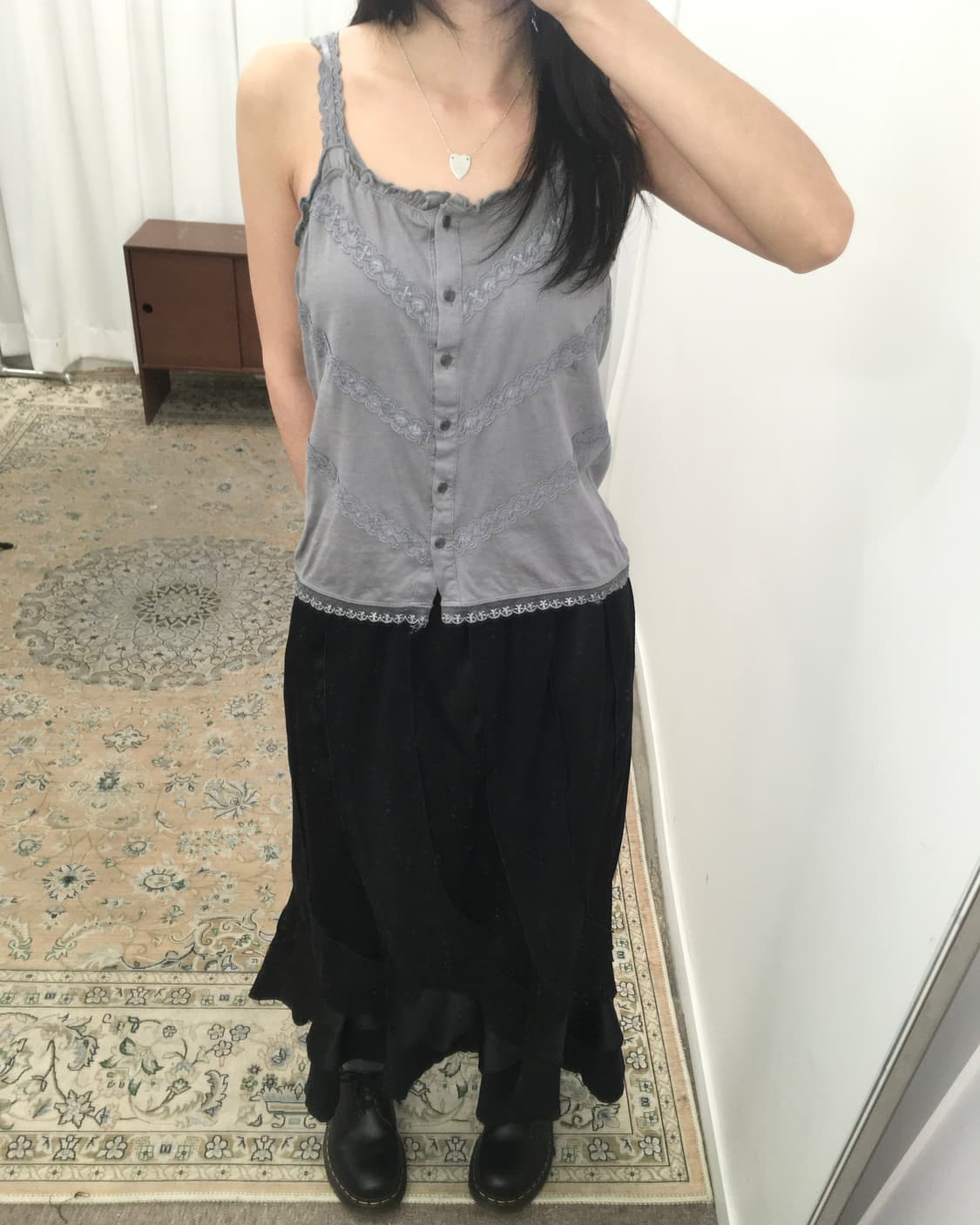 블랙 투톤 롱 스커트 상품이미지2