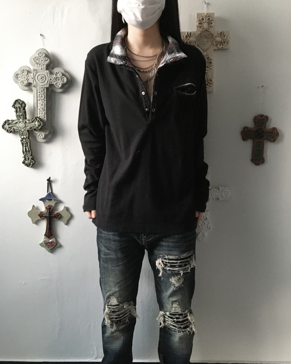 Layered point high neck ribbed sleeve 상품이미지1