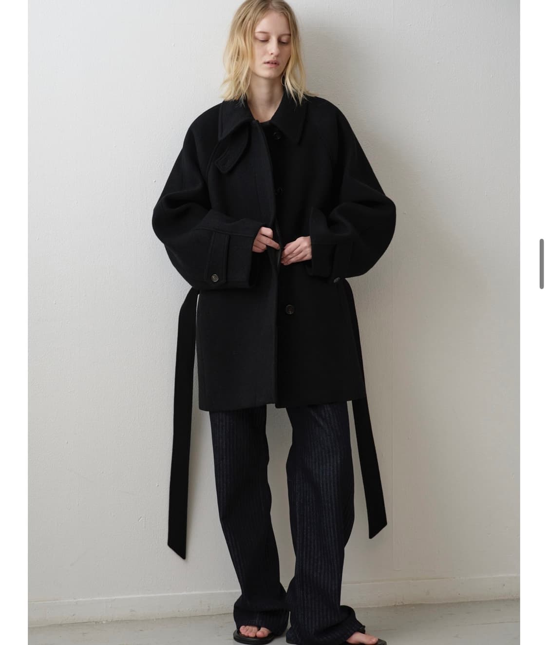 파사드패턴 캐시미어 벨티드 하프 코트_black 스몰 상품이미지3