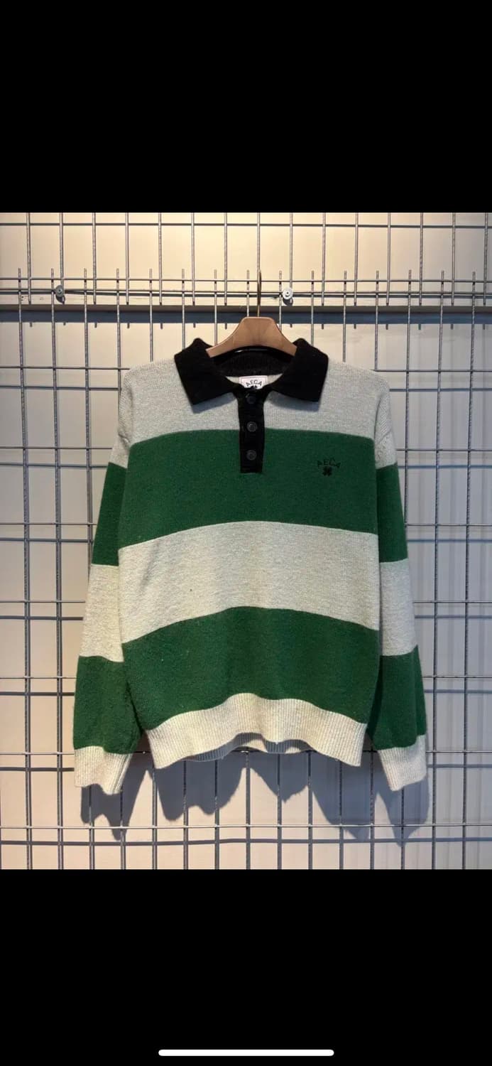 에이카화이트 스트라이프 3버튼 카라넥 니트 H933 상품이미지2