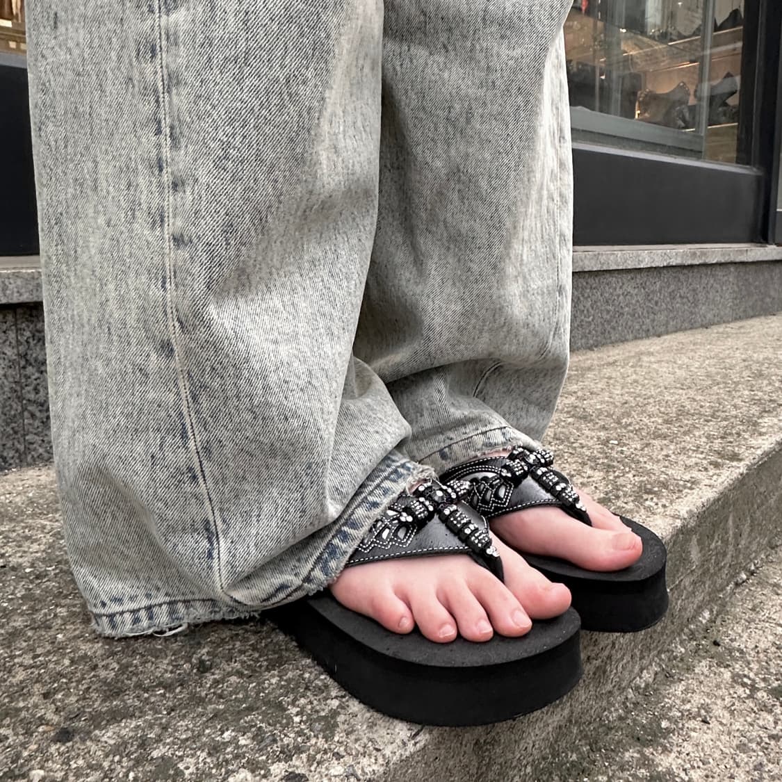 00s 블랙 J Boots 라인스톤 크로스 레더 샌들 상품이미지1