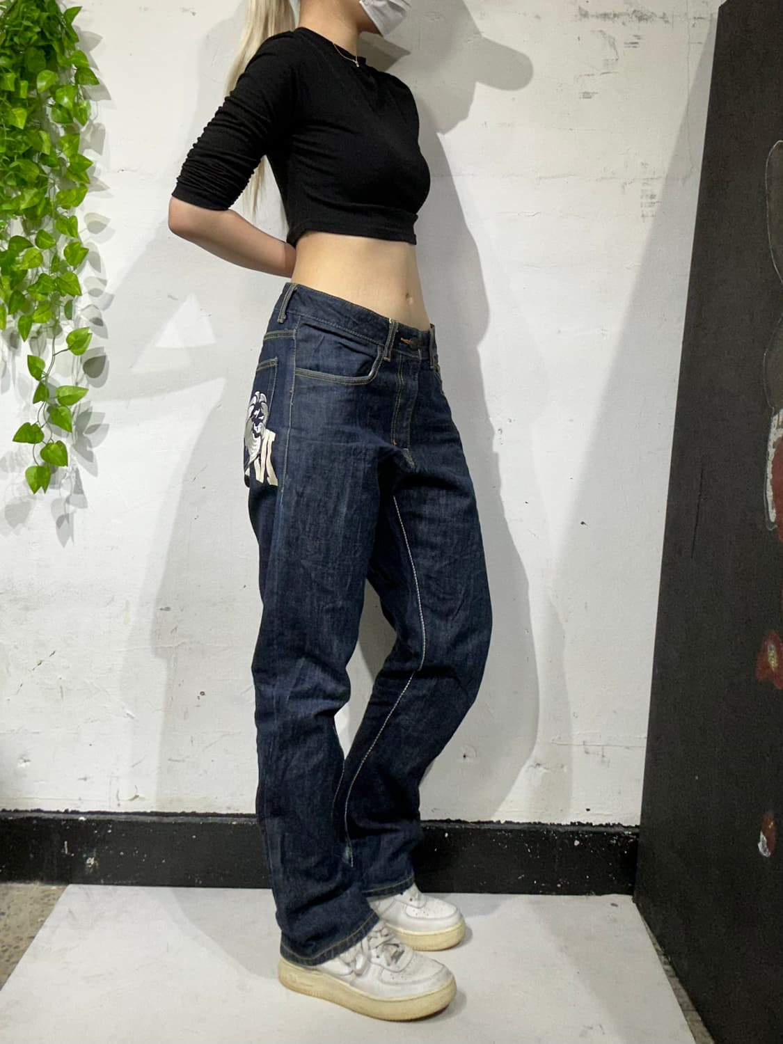 일본 빈티지 진청 자수 호랑이 프린팅 힙합 새깅 데님 팬츠 청바지 30 상품이미지2